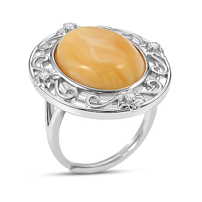 Butterscotch Amber, Simulated Diamond 1.00 ctw Ring in Sterling Silver (Size 7.0)