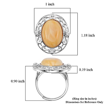 Butterscotch Amber, Simulated Diamond 1.00 ctw Ring in Sterling Silver (Size 7.0)