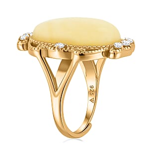 Butterscotch Amber, Simulated Diamond 2.00 ctw Ring in 14K YG Over Sterling Silver (Size 7.0)