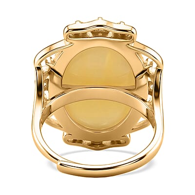 Butterscotch Amber, Simulated Diamond 2.00 ctw Ring in 14K YG Over Sterling Silver (Size 7.0)