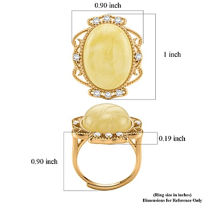 Butterscotch Amber, Simulated Diamond 2.00 ctw Ring in 14K YG Over Sterling Silver (Size 7.0)