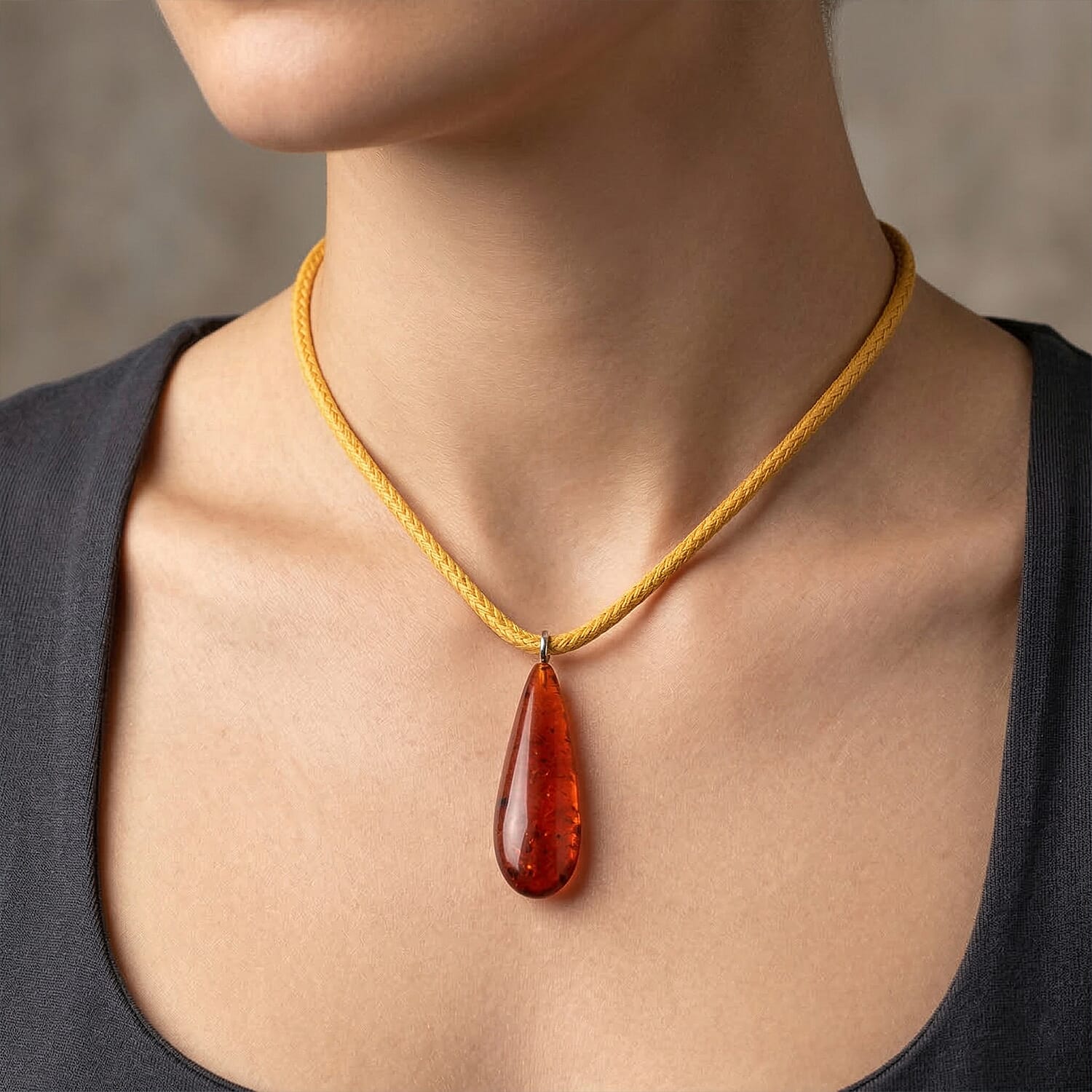 Amber Yellow Rope Necklace (32 Inches)