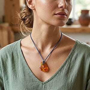 Baltic Amber Blue Rope Necklace (32 Inches)