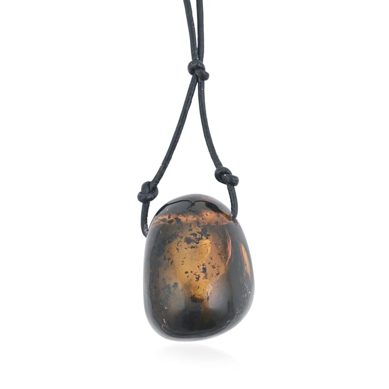 Butterscotch Amber Black Leather Necklace (32 Inches)