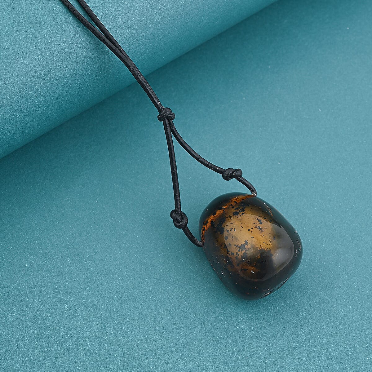 Butterscotch Amber Black Leather Necklace (32 Inches) image number 1