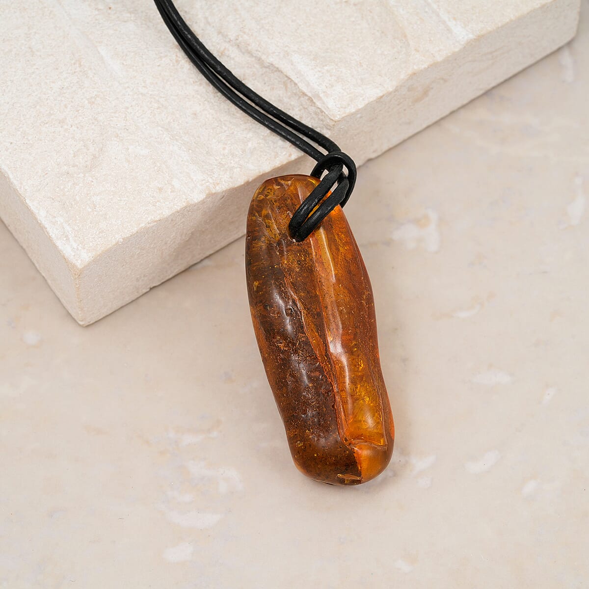Row Amber Black Leather Necklace (32 Inches) image number 1