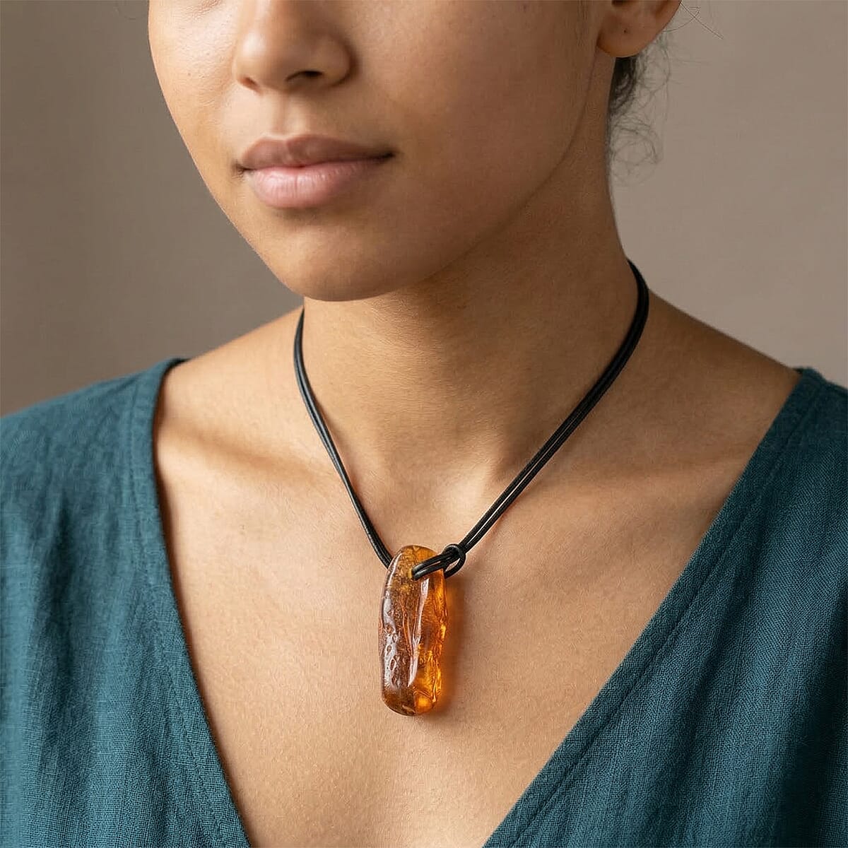 Row Amber Black Leather Necklace (32 Inches) image number 2