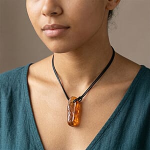 Row Amber Black Leather Necklace (32 Inches)