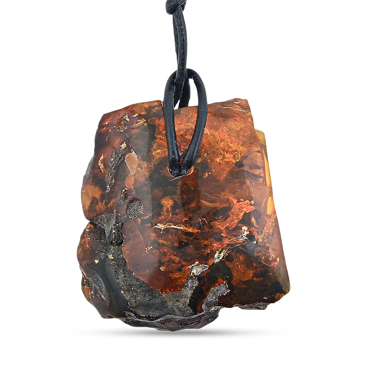 Row Amber Black Leather Necklace (24 Inches)