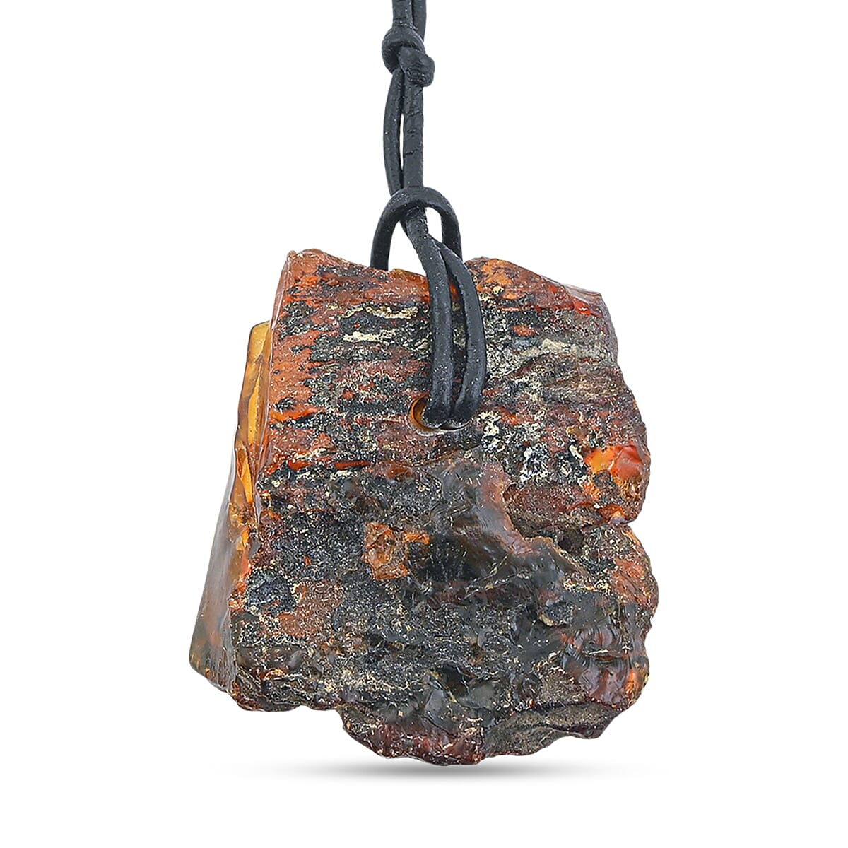 Row Amber Black Leather Necklace (24 Inches)
