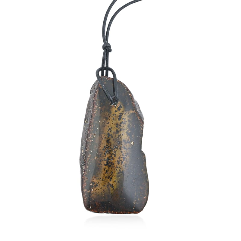 Raw Amber Black Leather Necklace (24 Inches)