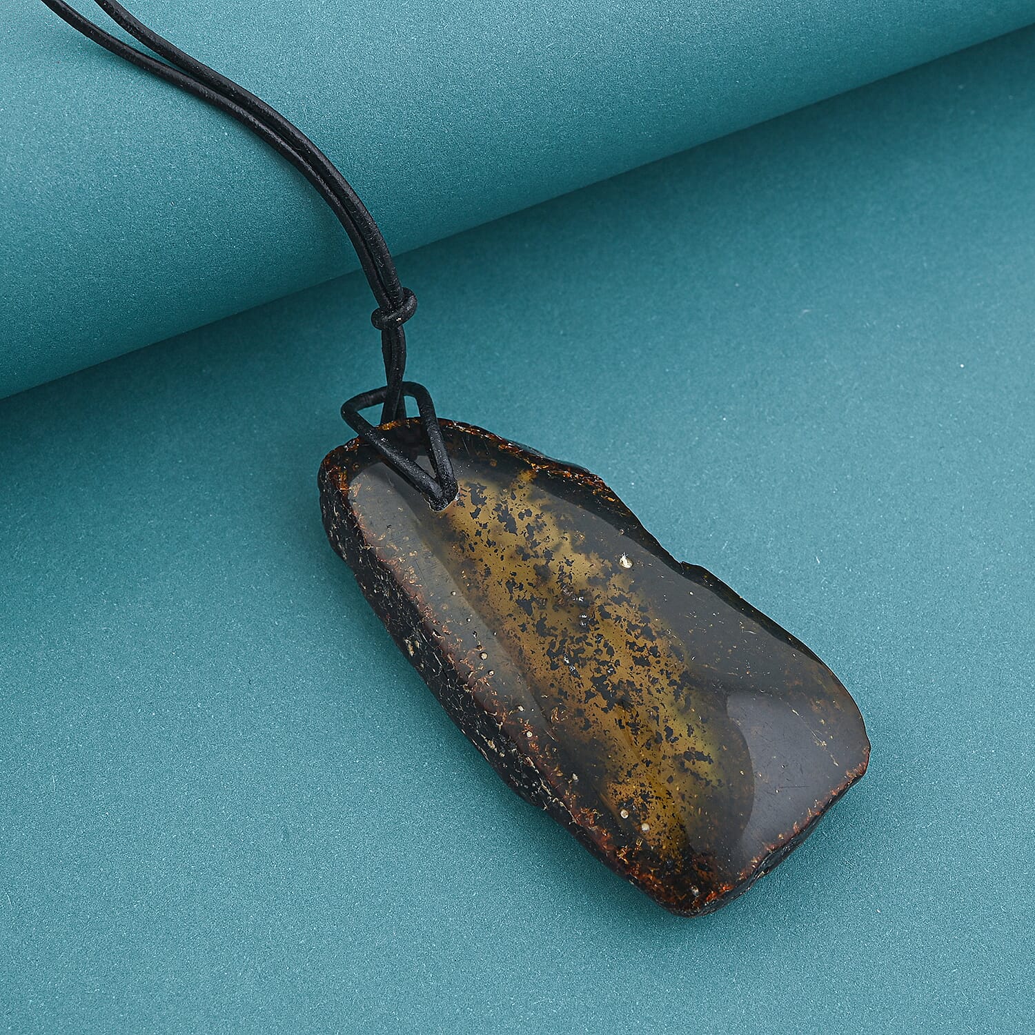 Raw Amber Black Leather Necklace (24 Inches)