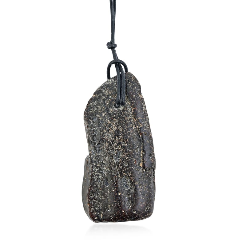 Raw Amber Black Leather Necklace (24 Inches)