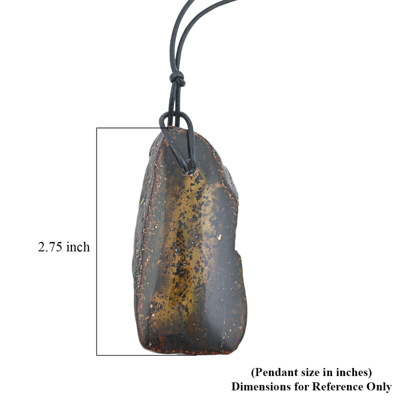 Raw Amber Black Leather Necklace (24 Inches)
