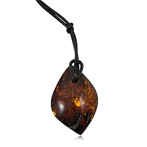 Raw Amber Black Leather Necklace (24 Inches)