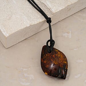 Raw Amber Black Leather Necklace (24 Inches)