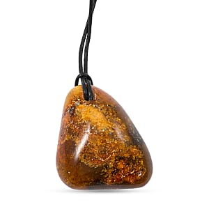 Raw Amber Black Leather Necklace (28 Inches)