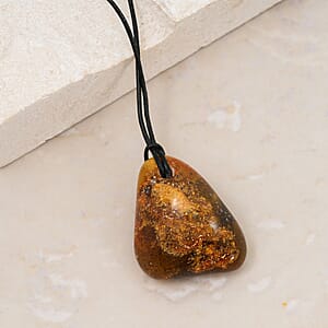 Raw Amber Black Leather Necklace (28 Inches)