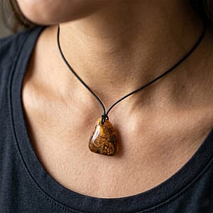 Raw Amber Black Leather Necklace (28 Inches)