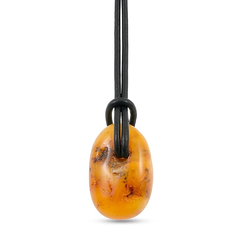 Raw Amber Leather Necklace (28 Inches)