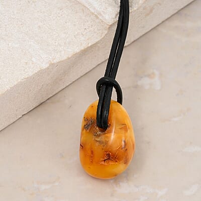 Raw Amber Leather Necklace (28 Inches)