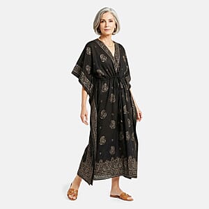 Neelam Fashions Black Gold Foil Kaftan - One Size Fits Most