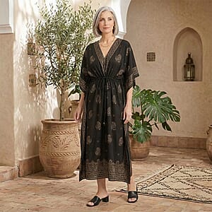 Neelam Fashions Black Gold Foil Kaftan - One Size Fits Most