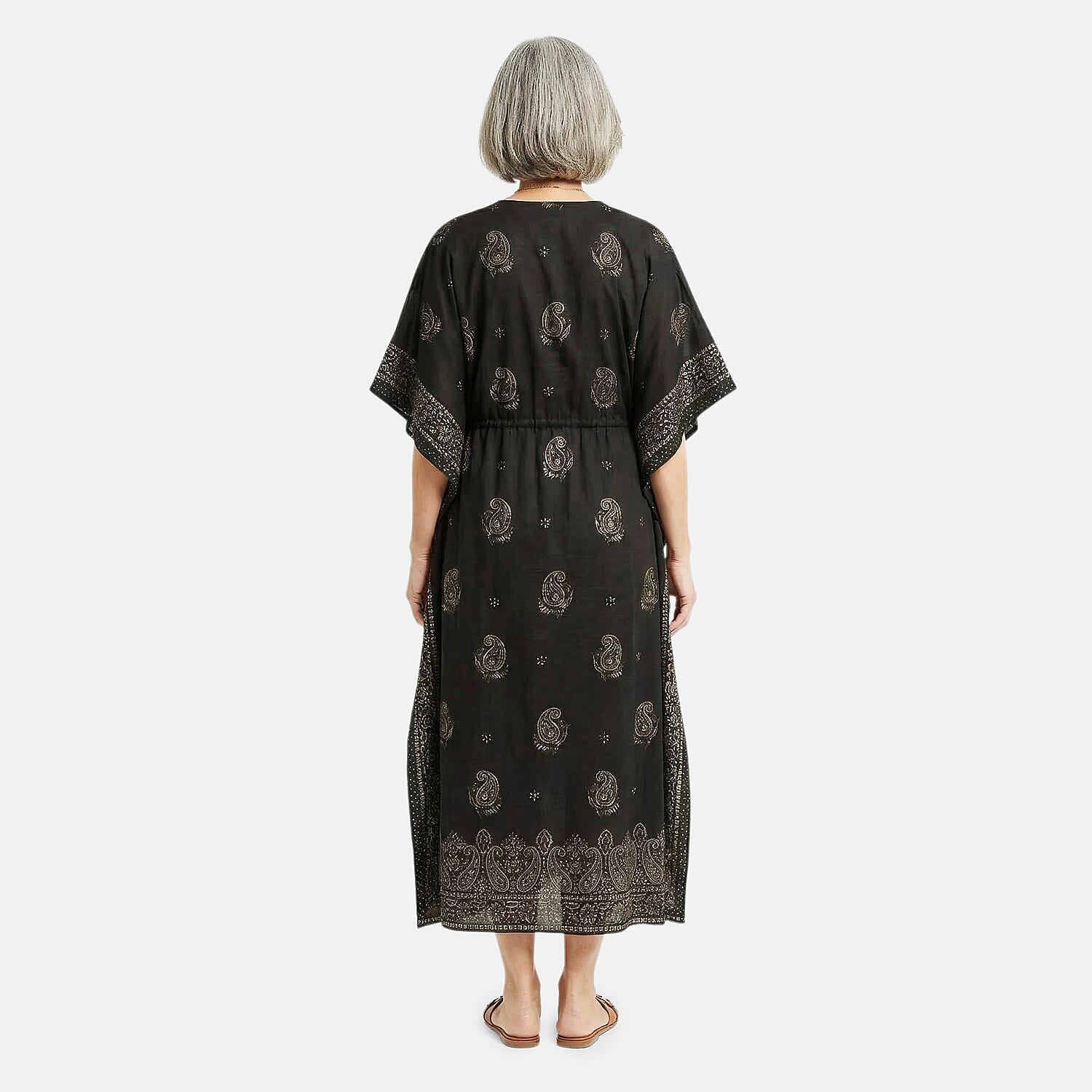 Neelam Fashions Black Gold Foil Kaftan - One Size Fits Most