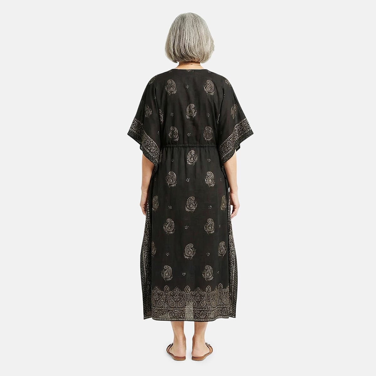 Neelam Fashions Black Gold Foil Kaftan - One Size Fits Most image number 2