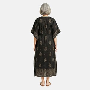 Neelam Fashions Black Gold Foil Kaftan - One Size Fits Most
