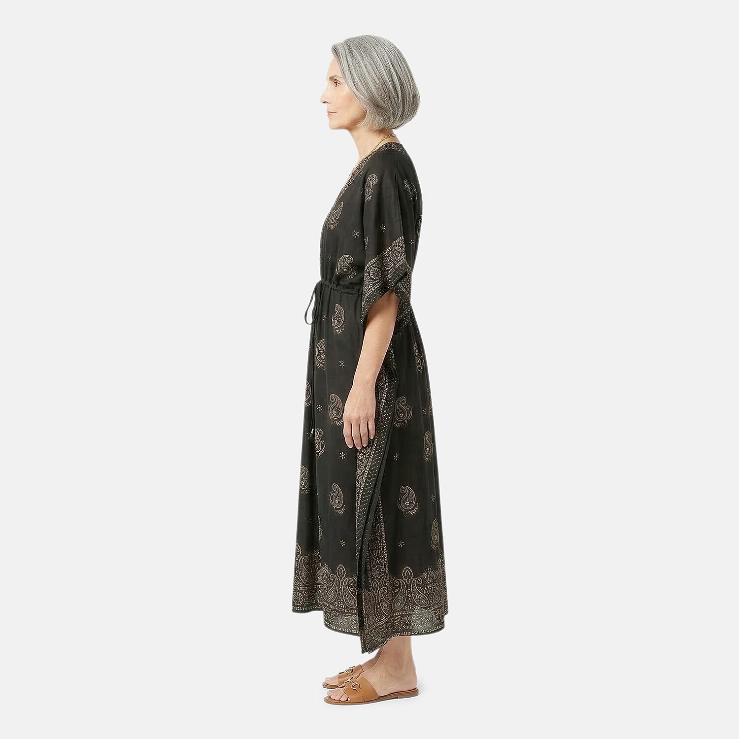 Neelam Fashions Black Gold Foil Kaftan - One Size Fits Most