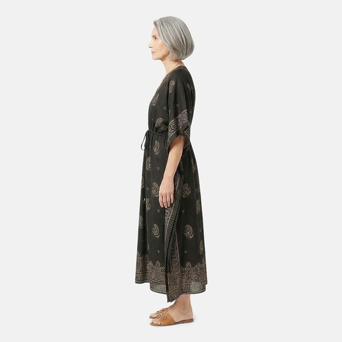 Neelam Fashions Black Gold Foil Kaftan - One Size Fits Most image number 3