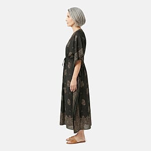 Neelam Fashions Black Gold Foil Kaftan - One Size Fits Most