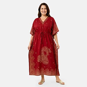 Neelam Fashions Red Gold Foil Kaftan - One Size Fits Most