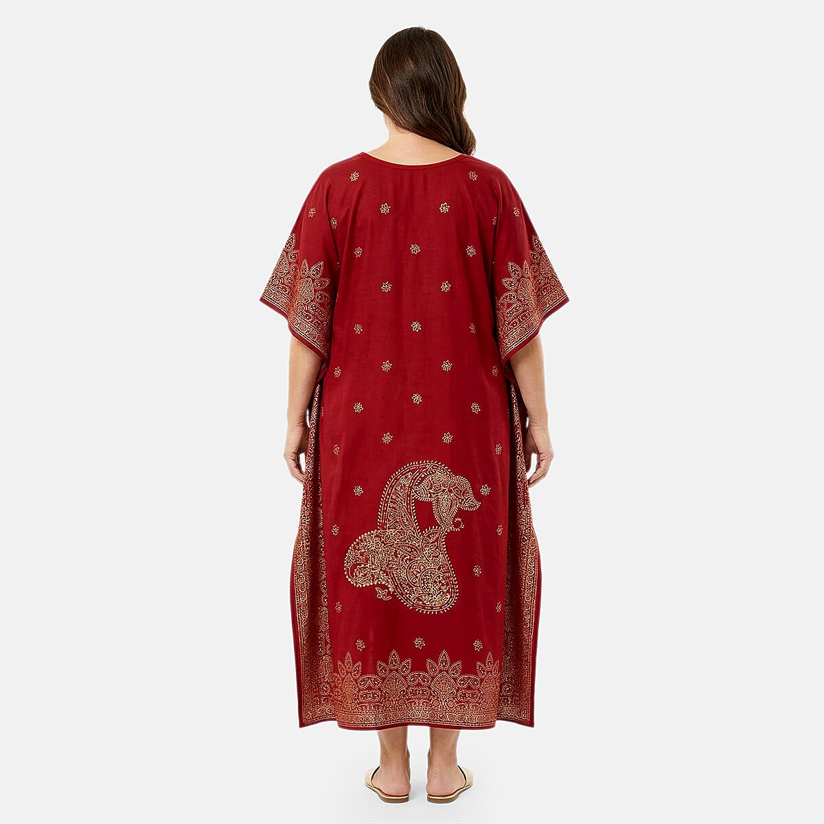 Neelam Fashions Red Gold Foil Kaftan - One Size Fits Most