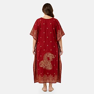 Neelam Fashions Red Gold Foil Kaftan - One Size Fits Most