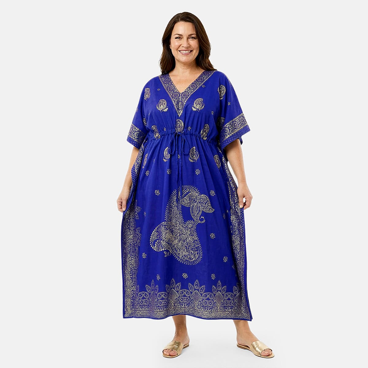 Neelam Fashions Royal Blue Gold Foil Kaftan - One Size Fits Most