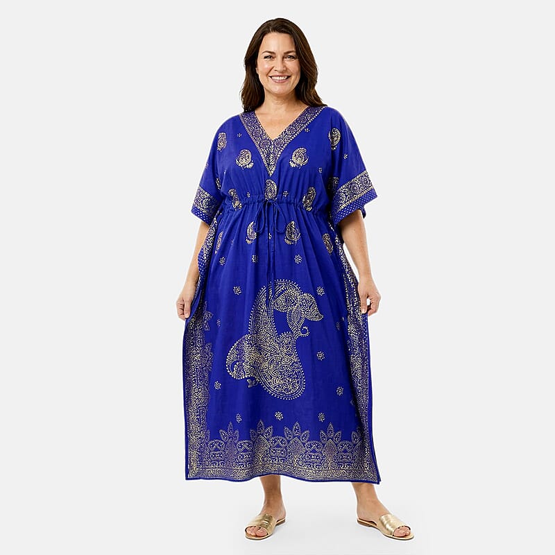 Neelam Fashions Royal Blue Gold Foil Kaftan - One Size Fits Most