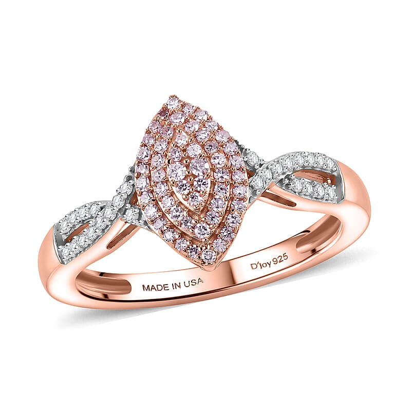 D'Joy Natural Pink and White Diamond 0.25 ctw Infinity Marquise Ring in 18K Vermeil Rose Gold Over Sterling Silver (Size 6.0)