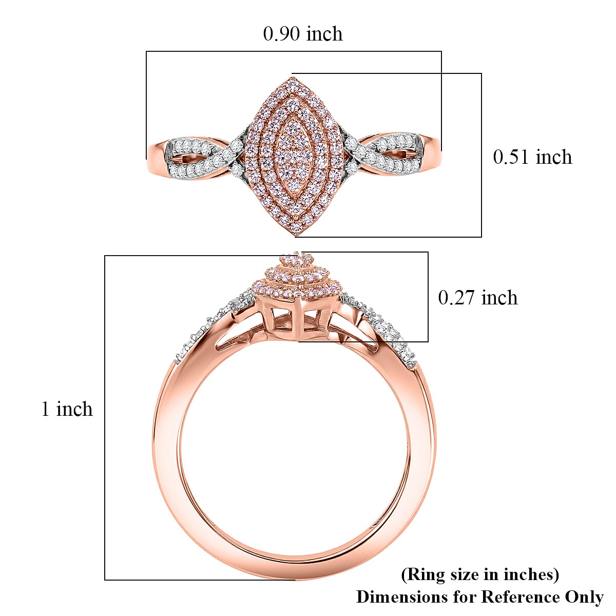 D'Joy Natural Pink and White Diamond 0.25 ctw Infinity Marquise Ring in 18K Vermeil Rose Gold Over Sterling Silver (Size 6.0) image number 5