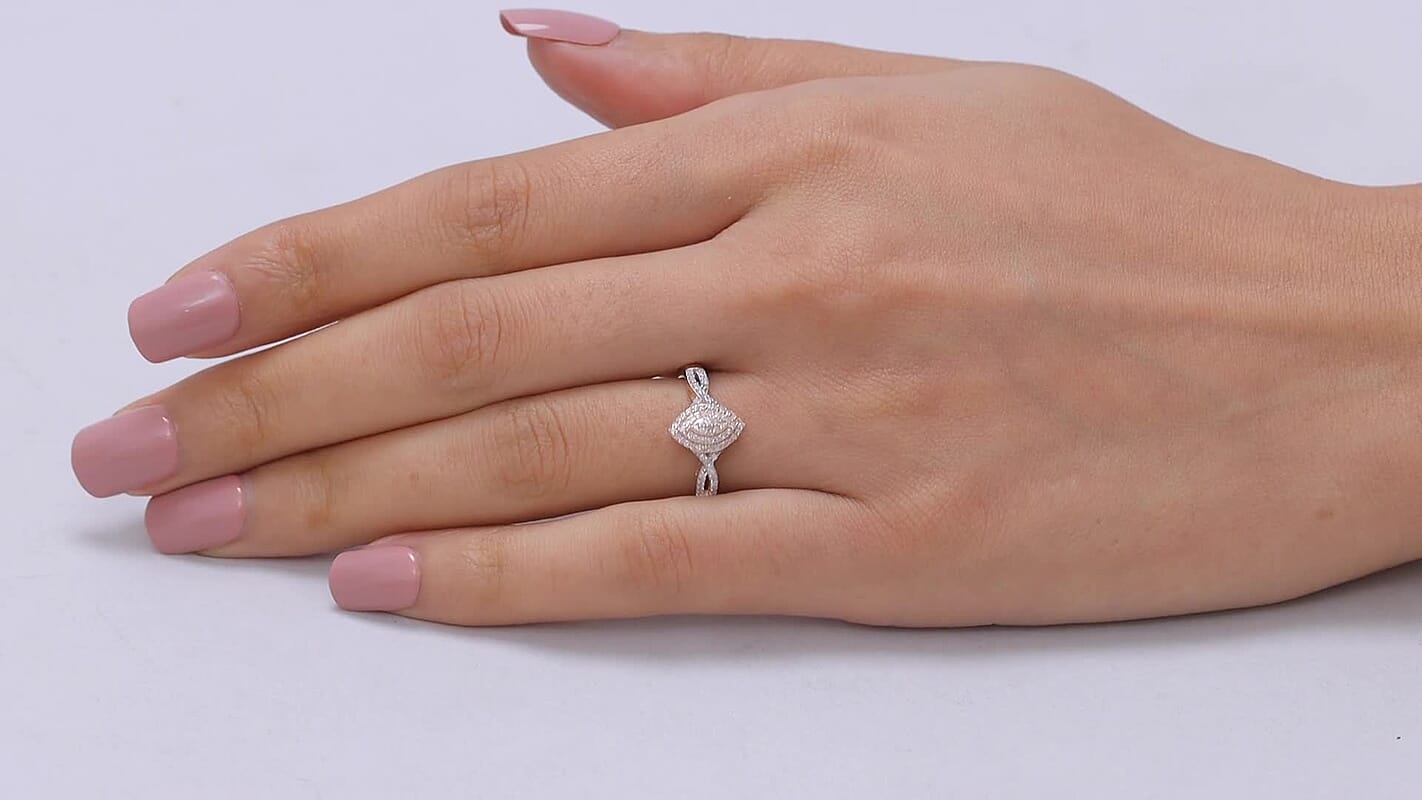 D'Joy Natural Pink and White Diamond Ring in 18K Vermeil RG Over Sterling Silver (Size 6.0) 0.25 ctw