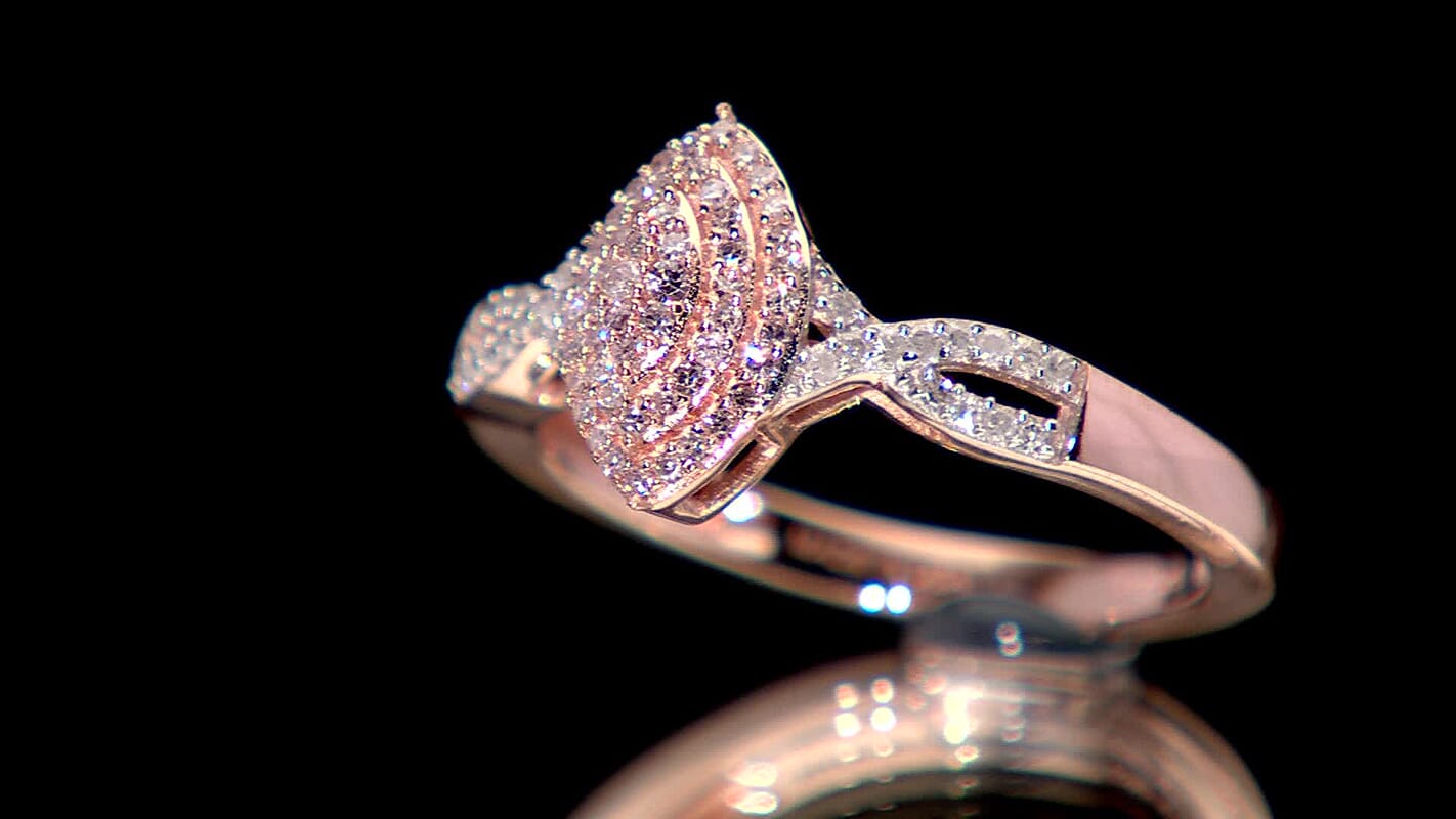D'Joy Natural Pink and White Diamond Ring in 18K Vermeil RG Over Sterling Silver (Size 6.0) 0.25 ctw