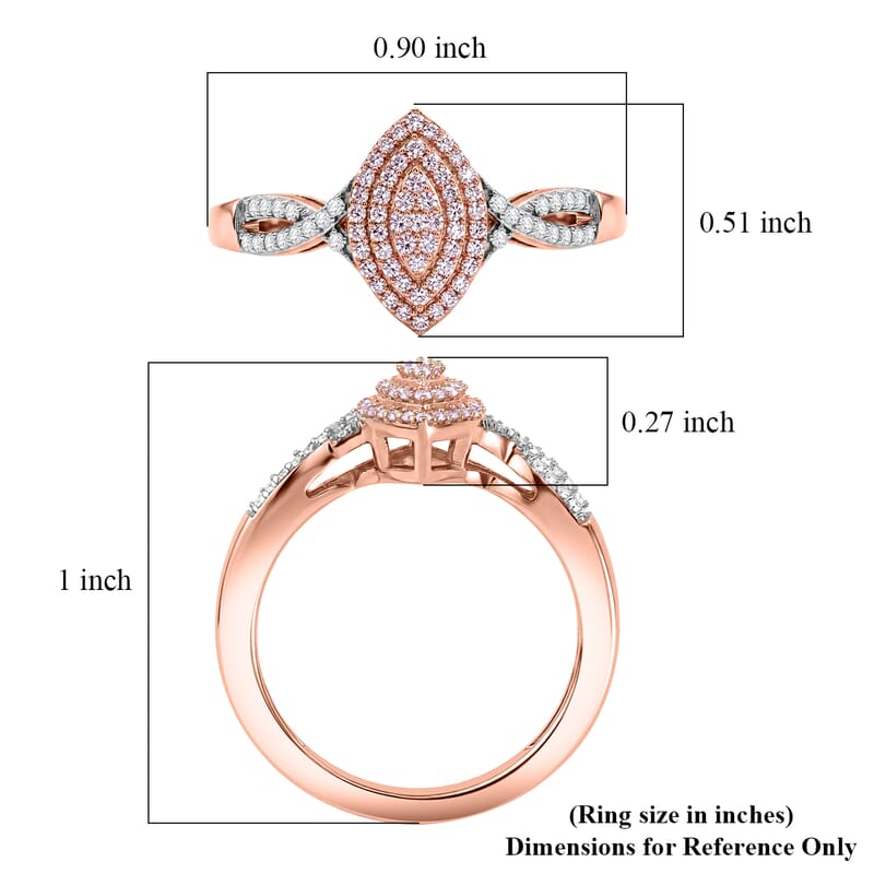 D'Joy Natural Pink and White Diamond 0.25 ctw Infinity Marquise Ring in 18K Vermeil Rose Gold Over Sterling Silver (Size 7.0)