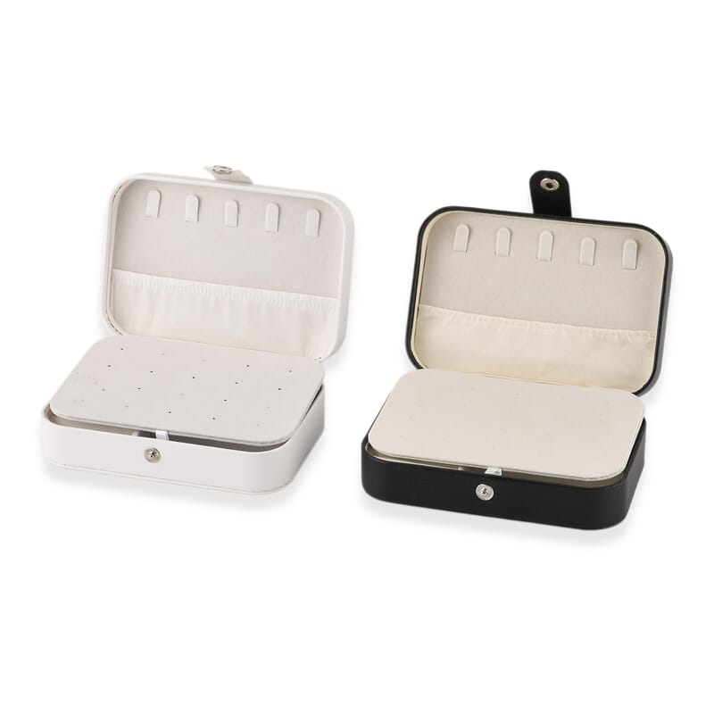 Livmore Black and White Faux Leather Set of 2 Jewelry Organizer with Button Closure