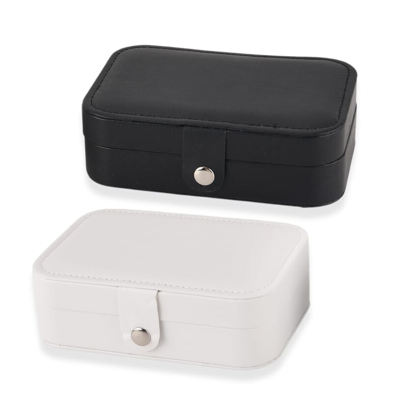 Livmore Black and White Faux Leather Set of 2 Jewelry Organizer with Button Closure