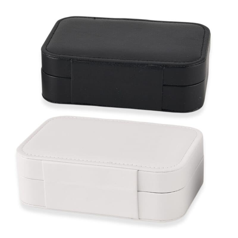 Livmore Black and White Faux Leather Set of 2 Jewelry Organizer with Button Closure