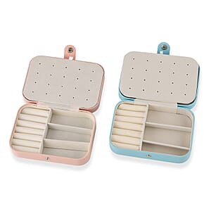 Livmore Pink and Sky Blue Faux Leather Set of 2 Jewelry Organizer with Button Closure