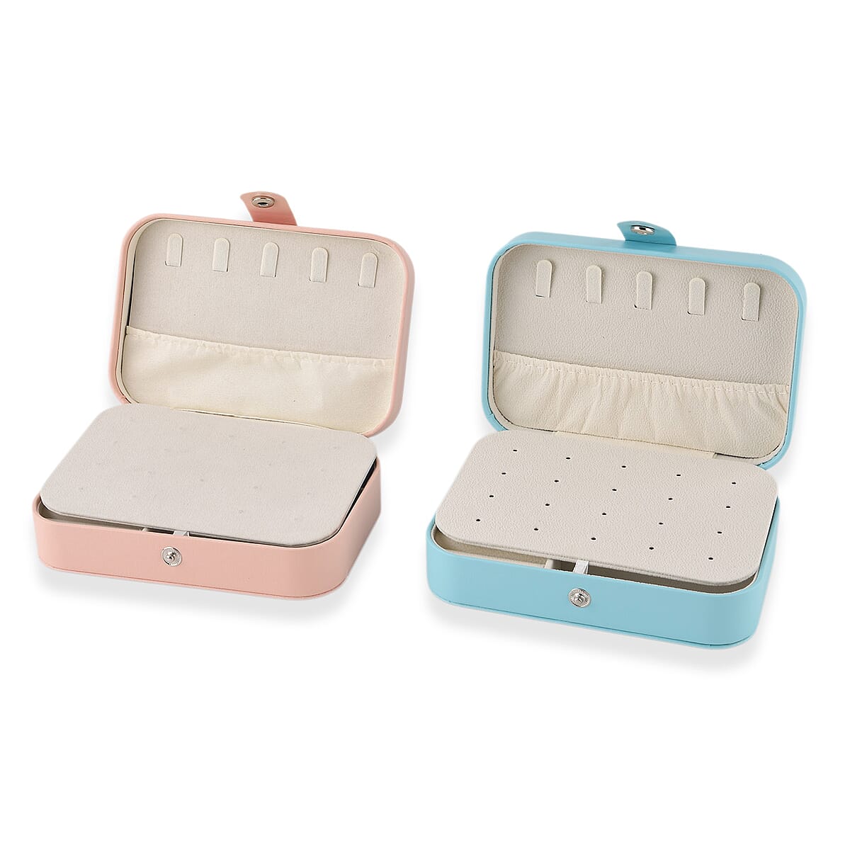 Livmore Pink and Sky Blue Faux Leather Set of 2 Jewelry Organizer with Button Closure image number 2