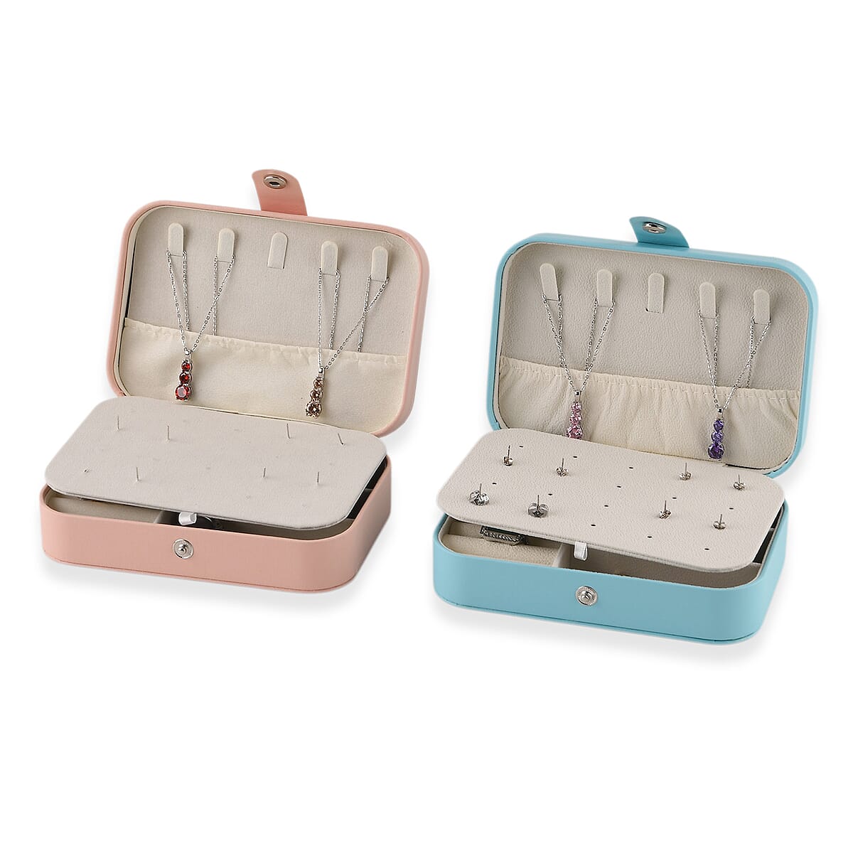 Livmore Pink and Sky Blue Faux Leather Set of 2 Jewelry Organizer with Button Closure image number 3