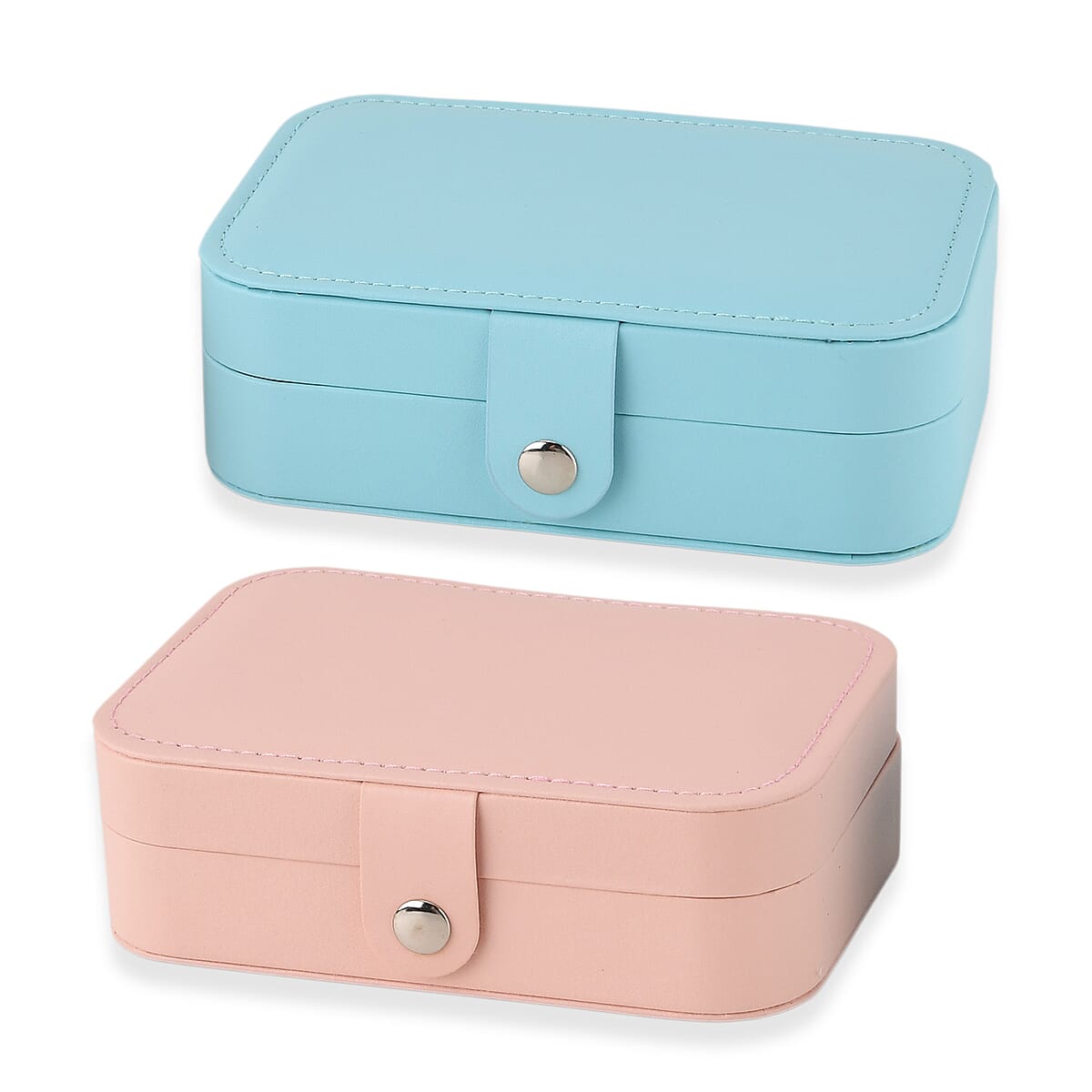 Livmore Pink and Sky Blue Faux Leather Set of 2 Jewelry Organizer with Button Closure image number 4